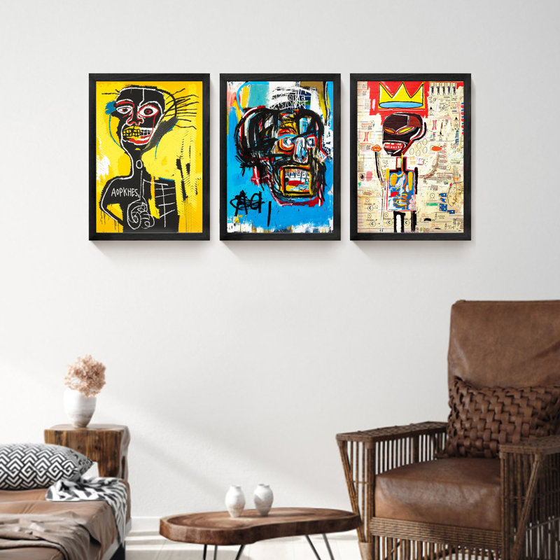 "Basquiat", art mural, impression sur toile, 3 panneaux, H 24 po x l 48 po