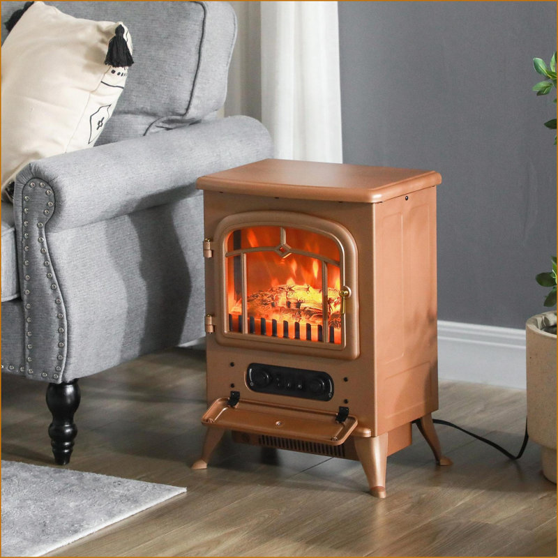 Foyer électrique, poêle autoportant avec flammes DEL, brun foncé | 750 W / 1500 W | Brun | Métal, Brun