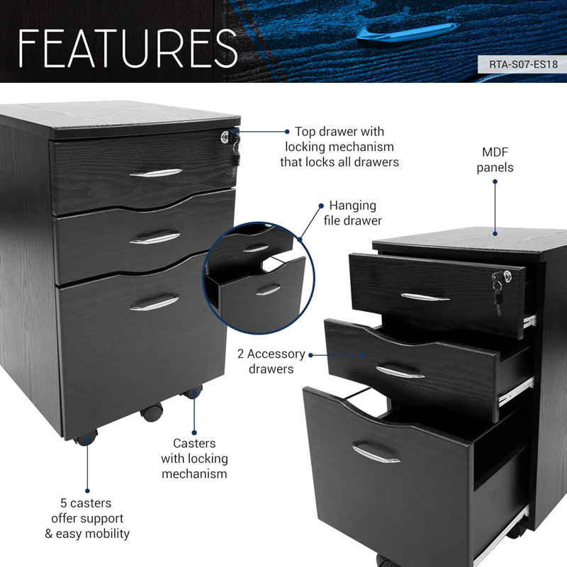Mobile Storage Cabinet With Locking Drawers And File Compartment