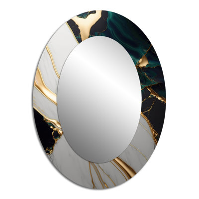 Abstract Geode Gold And Green Marble II - Large Oval Wall Mirror On Metal