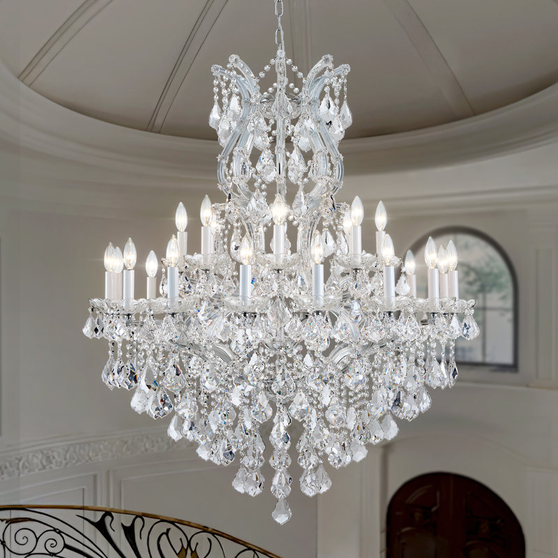Lustre gradué en cristal 24 lumières Humnah, H 46 po x l 35,4 po x P 35,4 po, Argent