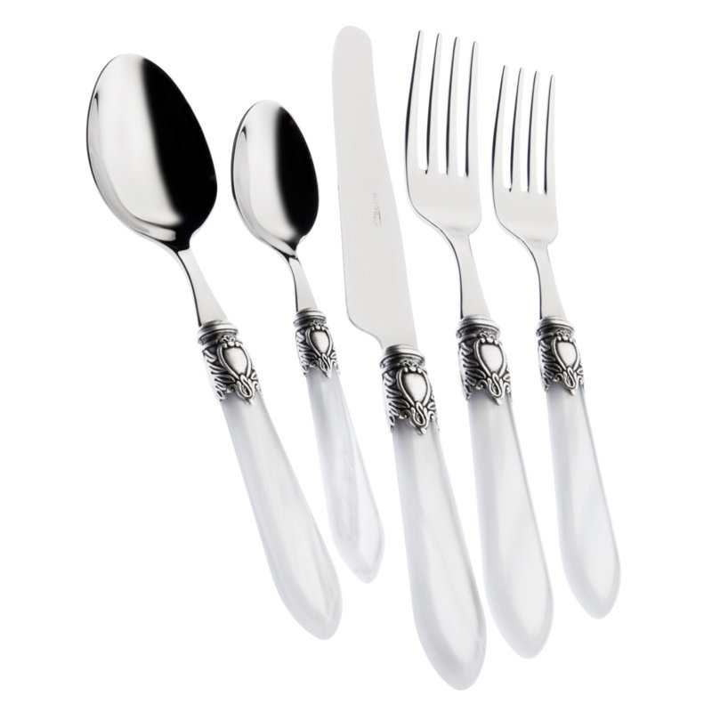 Ensemble de couverts 5 pièces en acier inoxydable 18/10 Oxford, service pour 1 personne, Argent/blanc