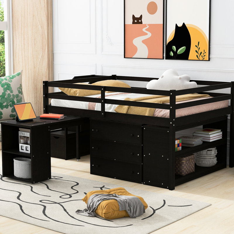 Loft Bed With 3 Drawers & Versatile Desk, , For Organized Living Wooden Drawers, Retractable Desk Creativity