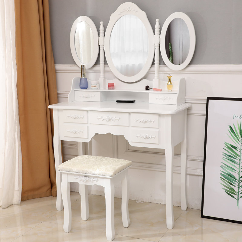 Dressing Table with Mirror, White