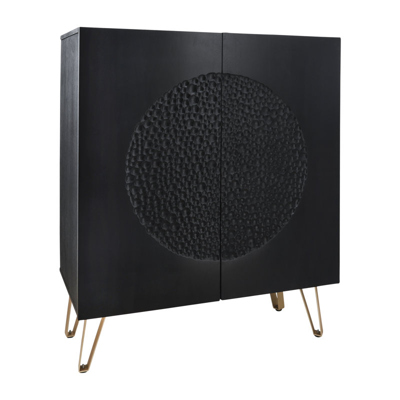 Armoire à finition circulaire en bois et en métal à finition noire H 47,2 po pour bureau à domicile / salon