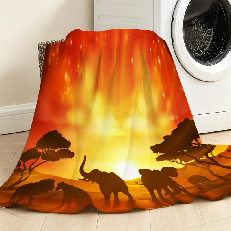 Jeté en molleton noir ultra doux, imprimé safari africain, Throw 50" x 60"