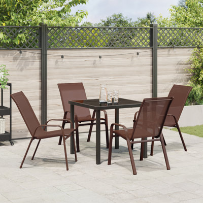  5 Piece Garden Dining Set - Grey PVC-coated polyester And Steel