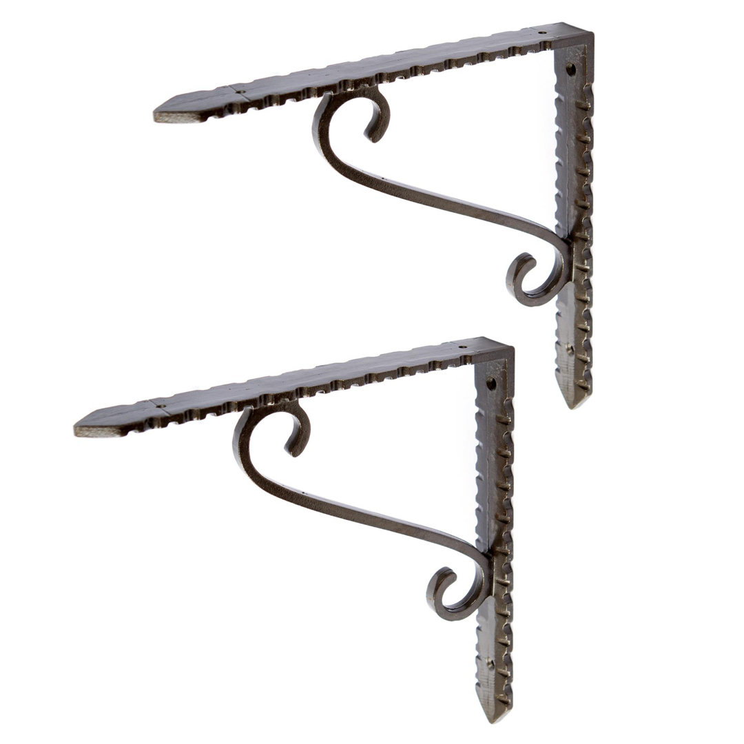 Hammer & Tongs - Notched Scroll Iron Shelf Bracket - D205mm - Raw