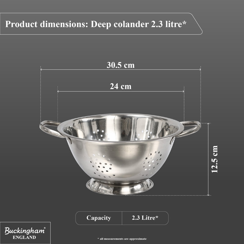 Buckingham Stainless Steel Deep Colander Strainer, 24 cm 