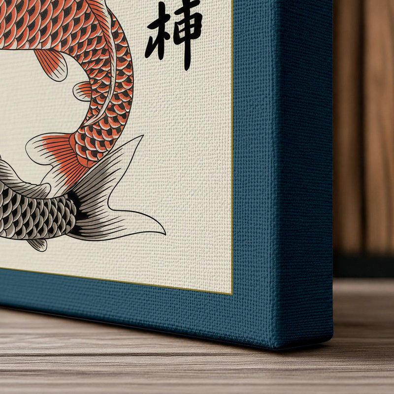Three Koi in Motion Japandi - Wrapped Canvas, 18x12 - 45.7 x 30.5 cm, Teal Border