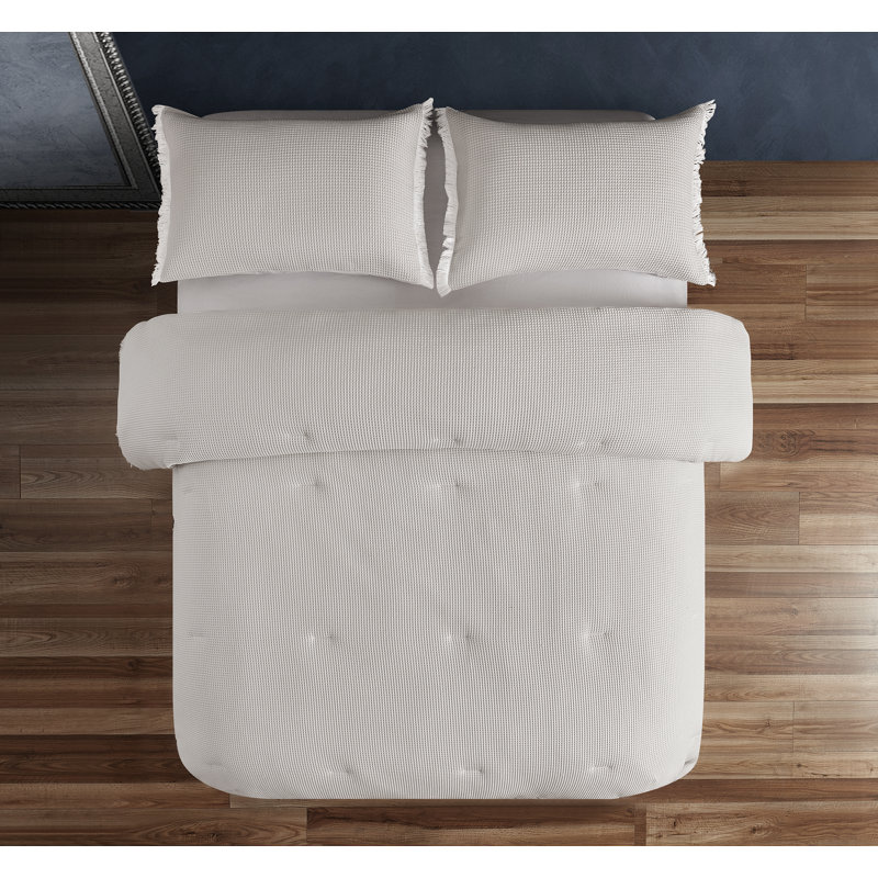 Ensemble d'édredon réversible gaufré 3 pièces Charlotte, Édredon pour très grand lit + 2 très grandes ta, Sand
