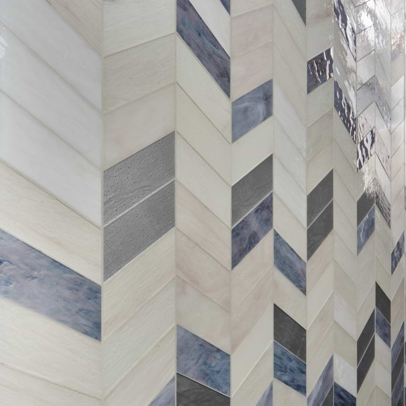 Elizabeth Sutton Meta 17x17 Chevron Glossy Glass Mosaic, Aspen