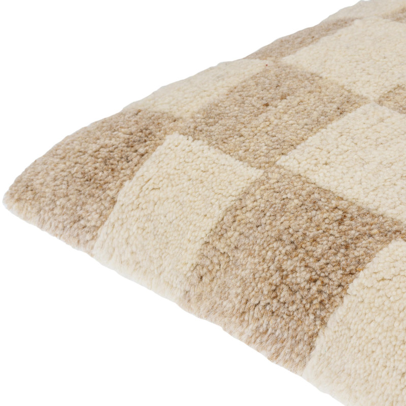 Raven Checkered Wool Blend Throw Pillow, 20" x 20", Ivory, Polyester/Polyfill
