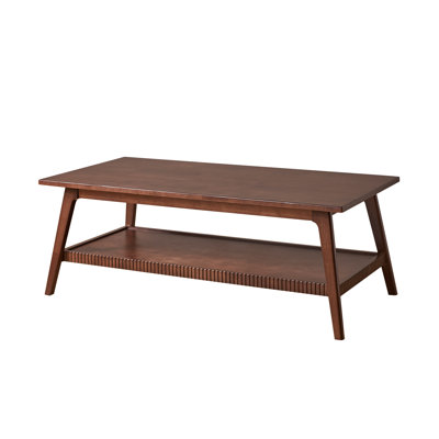 Solid Wood Coffee Table, Rectangular Living Room Coffee Table with Lower Storage Shelf, Wooden Center Cocktail Table for Home, Apartment, Office