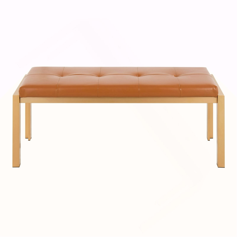 Banc contemporain en métal doré et similicuir brun clair, Camel