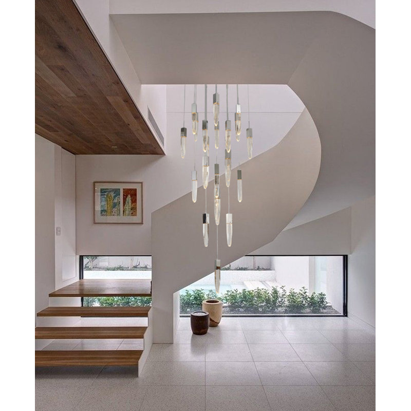 Lustre argenté 25 lumières avec détails suspendus Aaleiah, Chrome