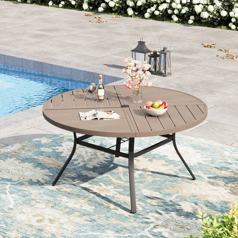 50" Round Outdoor Patio Dining Table, Brush Wood Grey