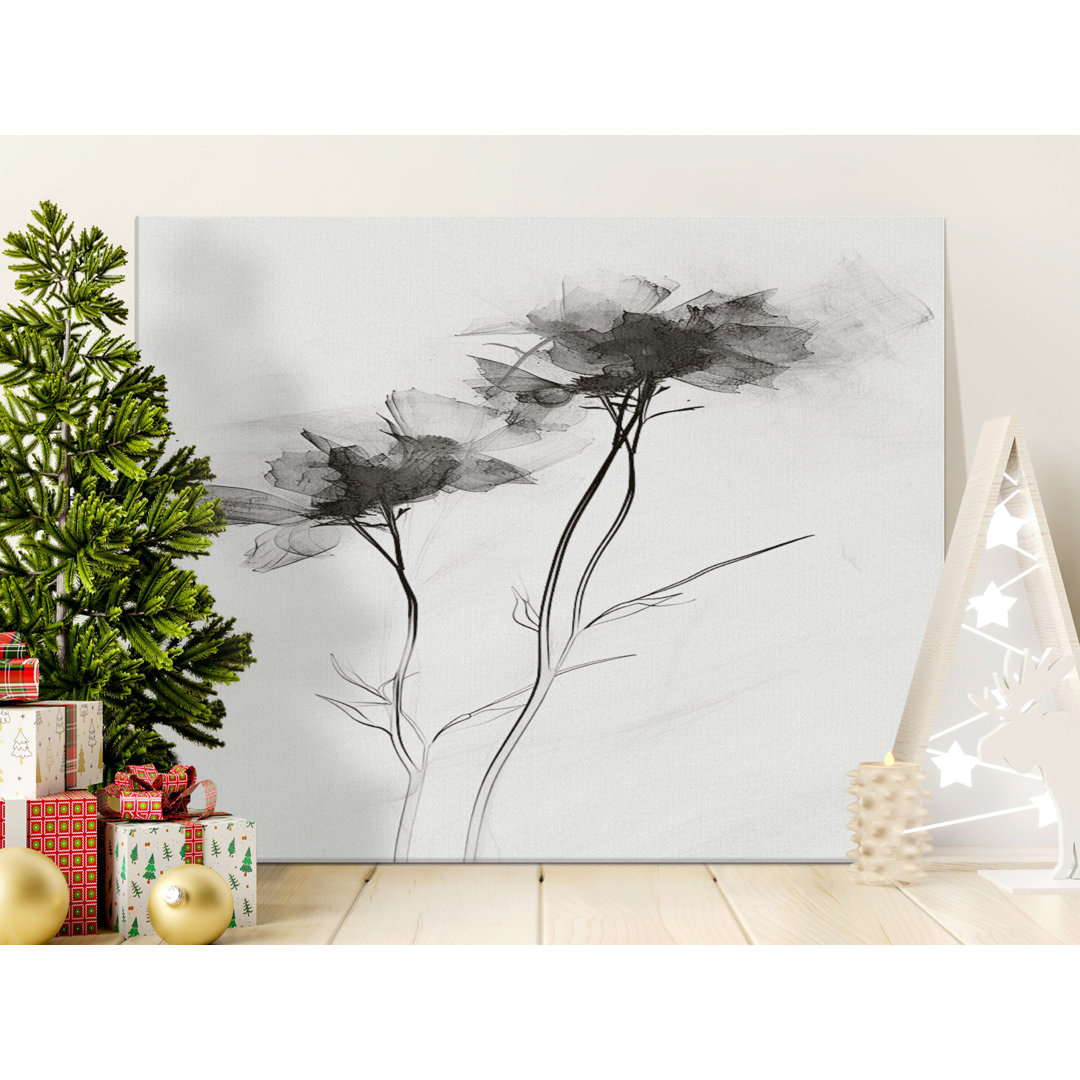 Ethereal Floral Memory Canvas Wall Art, Minimalist Black and White Flower Print, Abstract Botanical Artwork, Modern Serene Home Decor Gift