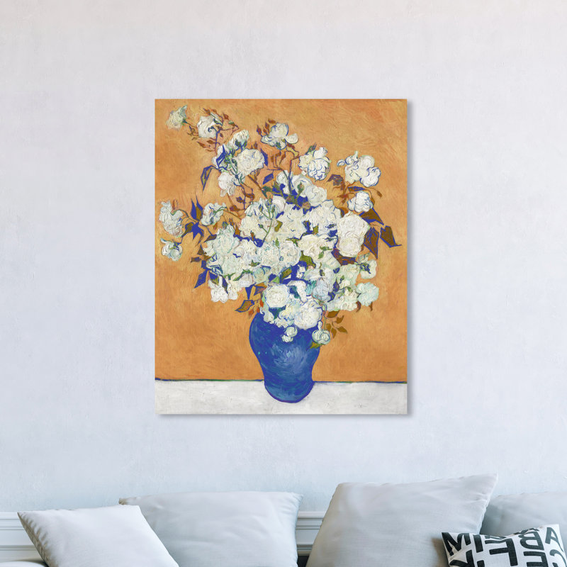 Vincent Van Gogh " Roses 1890 " by Vincent Van Gogh Painting Print, Wrapped Canvas, 45" H x 36" W