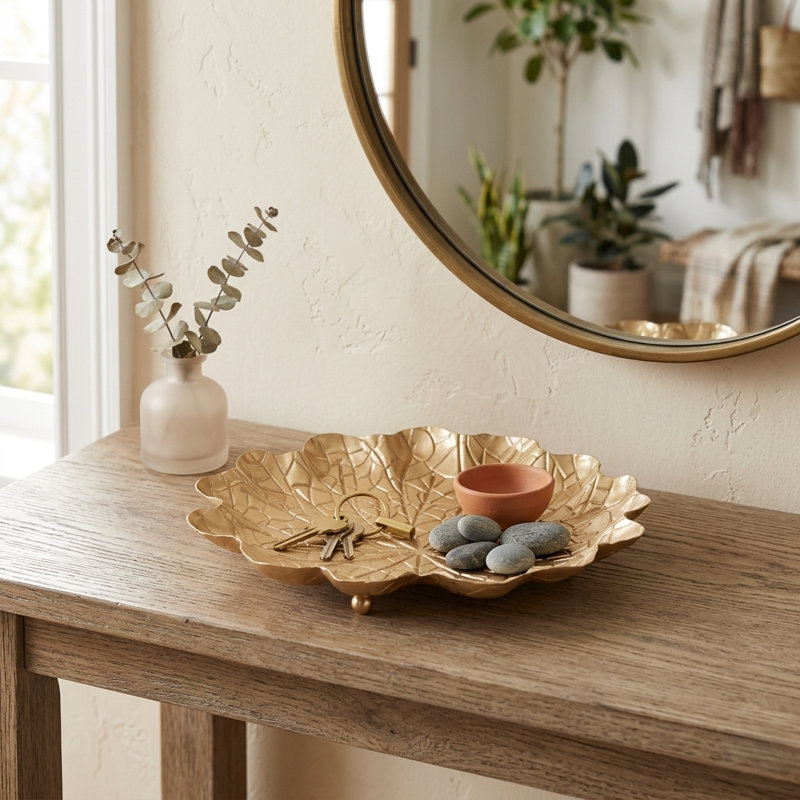 Delphine Golden Metal Lilypad Catchall Tray, 9.75"W x 9.75"D x 1.25"H