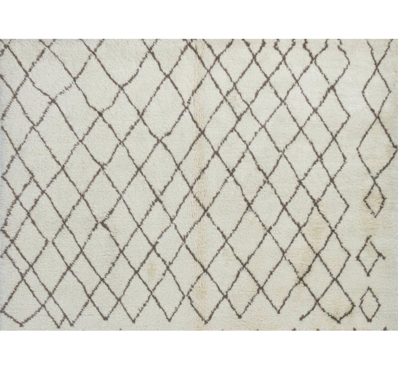 Tapis marocain en crème naturel et laine brun clair