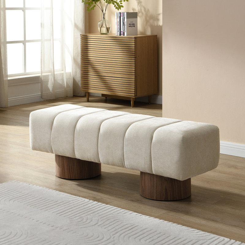 Banc rembourré beige, capacité de 300 lb, sans assemblage, polyvalent pour la salle à manger, le chevet et les coins étroits, longueur 50 po