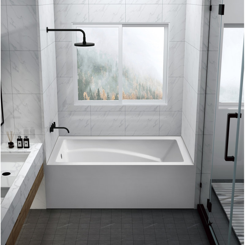 Baignoire alcôve rectangulaire en acrylique à 3 parois 60 pouces avec accoudoirs et surface antidérapante Kingston Brass Aqua Eden