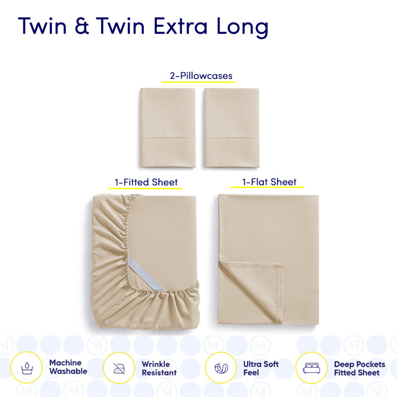Ensemble de draps luxueux en microfibre douce avec taies d'oreiller en prime, Beige