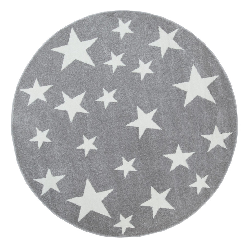 Lichtenstein Geometric Light Gray Baby & Kids Rugs, Round 3'11"
