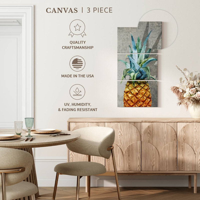 Ensemble d'ananas sur toile 3 pièces, H 80 po x l 39 po x P 1,25 po