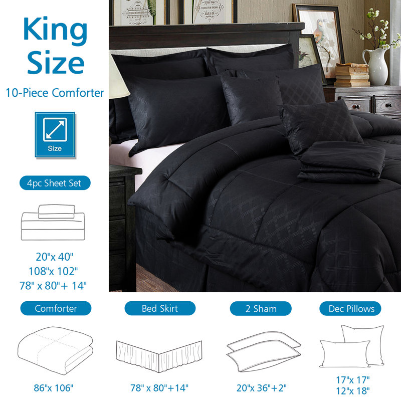 COMFORTER-SET20210310 Geometric Shapes Comforter, King Comforter + 9 Additional Pieces, Black