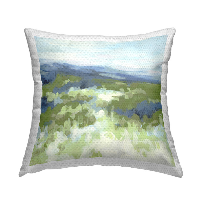 Green Nature Abstraction Printed Outdoor Throw Pillow Design by June Erica Vess