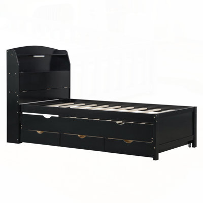 Lit plateforme polyvalent en bois avec plusieurs options de rangement et design moderne