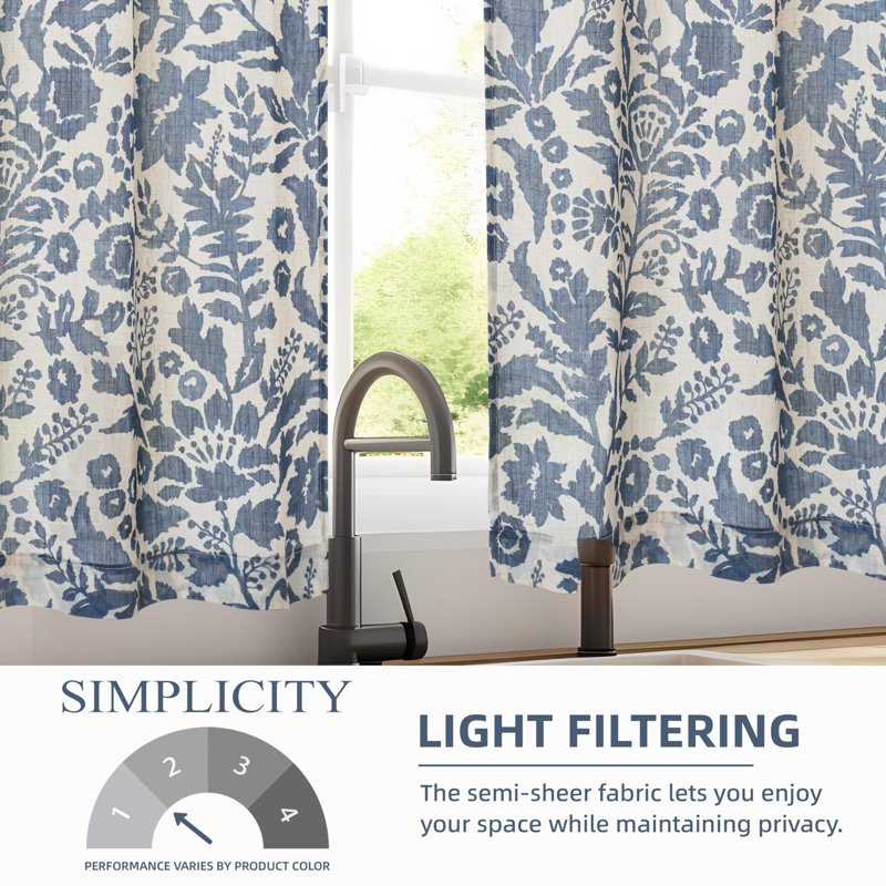 Kitchen Curtain Floral Tier Linen Short Pinstripe Cafe for Living Room Bathroom Julia Farmhouse Rustic Curtains Rod Pocket 2 Panels