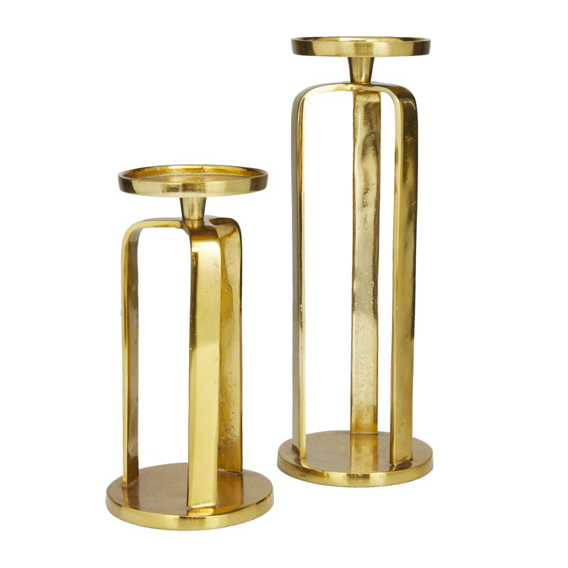 Ensemble de porte-bougie en aluminium, Or, H 13,6 po x l 5,05 po x P 5 po