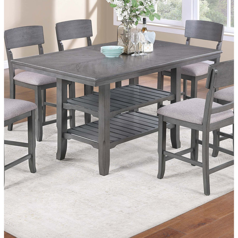 Ensemble de salle à manger 7 pièces à hauteur de comptoir contemporain gris avec table de rangement et 6 chaises hautes en bois