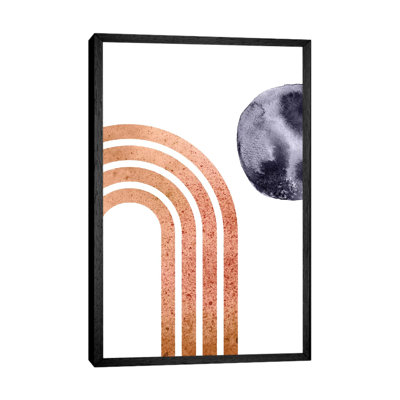 Navy Blue Moon And Abstract Rainbow by Whales Way - Print on Canvas