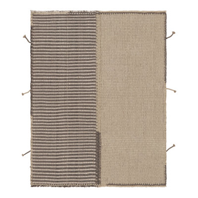 Rug & Kilim's Accent Kilim, Square Rug In Textural Cream And Gray Stripes