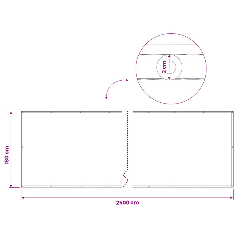 vidaXL Balcony Privacy Screen Fabric with PU Coated Protection Barrier Fence, 180cm H x 2500cm W x 2cm D