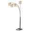 Lampe sur pied à arche en cristal moderne 4 lumières à abat-jour carré en or noir avec bras réglables pour le salon, la chambre à coucher et le bureau