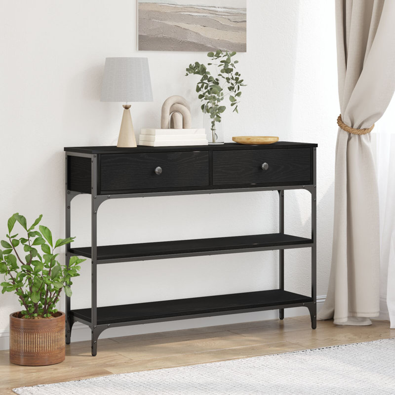 Console Table, Metal 100 Cm Shelving, Black Oak
