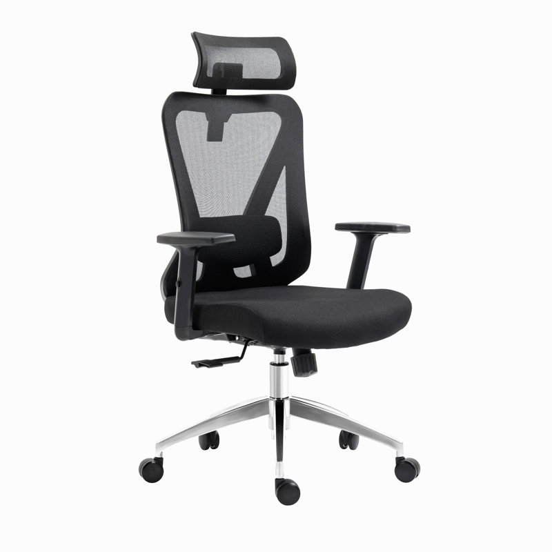 Chaise de bureau en maille vraiment ergonomique avec appui-tête et soutien lombaire, noir