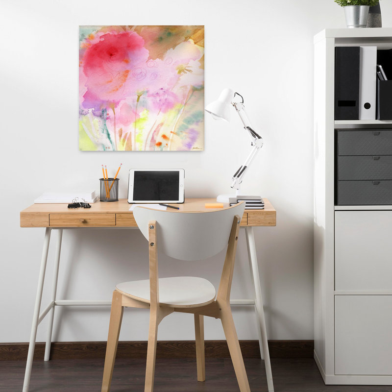 Art floral contemporain rose, H 18 po x l 18 po