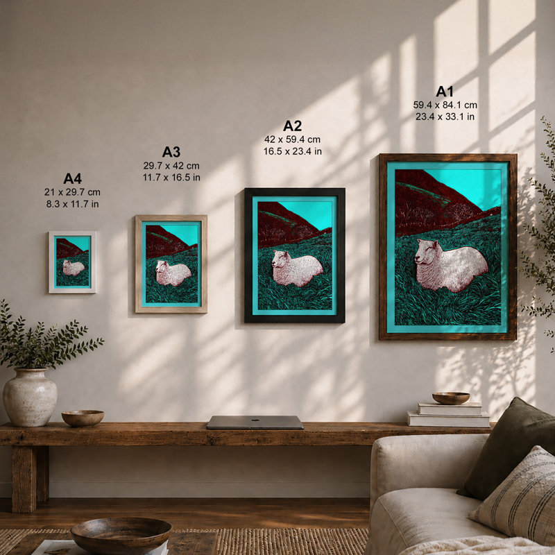 Sheep In Dreamland Modern - Print, A1 - 84.1 x 59.4 cm, Black