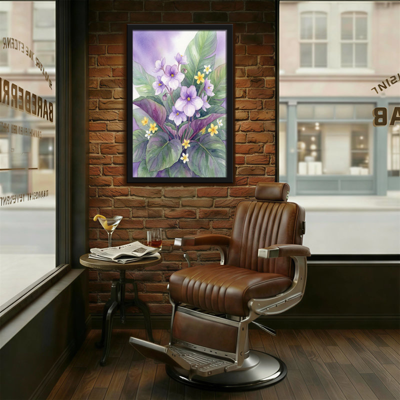 Plantes et fleurs fleurs mauves avec feuilles vertes et fleurs jaunes, H 12 po x l 18 po