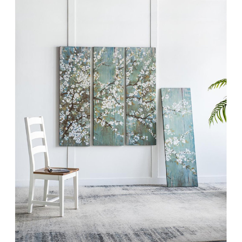 Impression sur toile de cerisier blanc Saison - H 18,5 po x l 59 po - Bleu / blanc / brun
