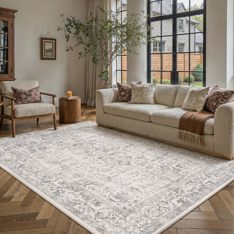 Tapis gris lavable Lilah, Gris, Rectangle 5 pi x 7 pi