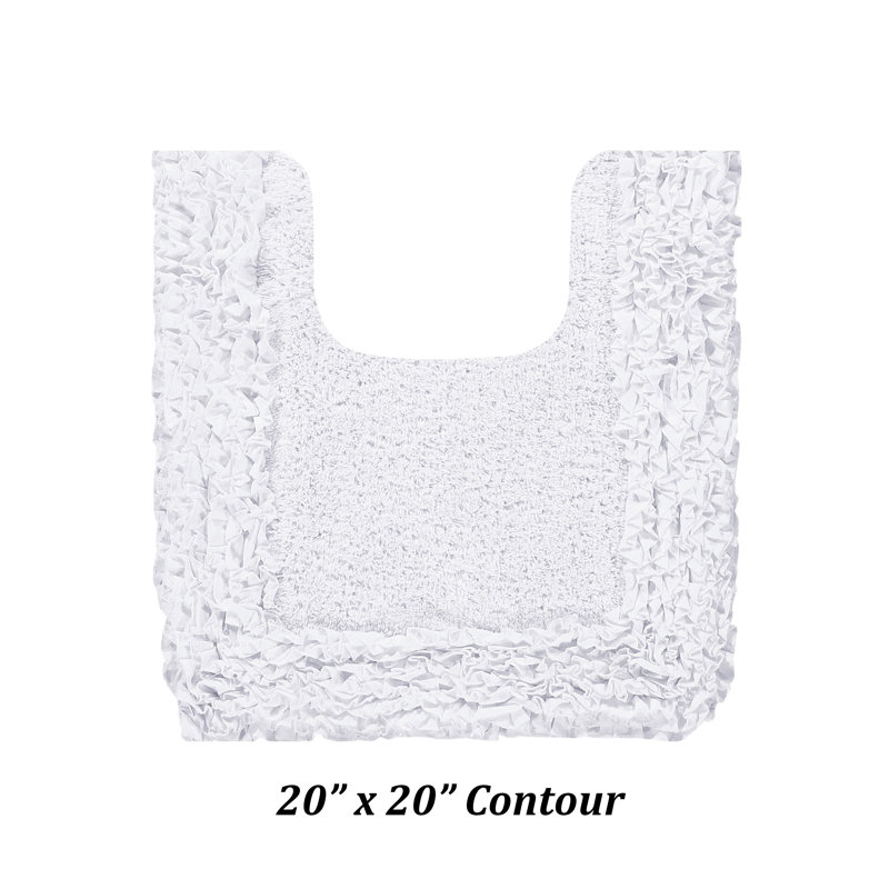 Tapis pour salle de bain en U touffeté à 100% en coton Cabeza, tapis de toilette doux et absorbant avec envers en latex antidérapant, bordure à volants décorative, 20 po x 20 po, blanc