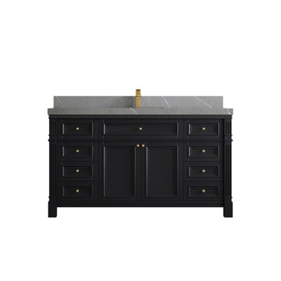 Nazaha 60 In. W X 22 In. D Single Sink Bathroom Vanity In Black With 2 In. Calacatta Laza Quartz