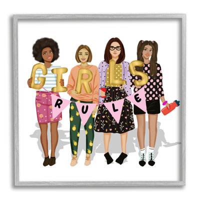 «Ba-742», encadré «filles règle inspiré sur bois» par Saba Rauf, impression